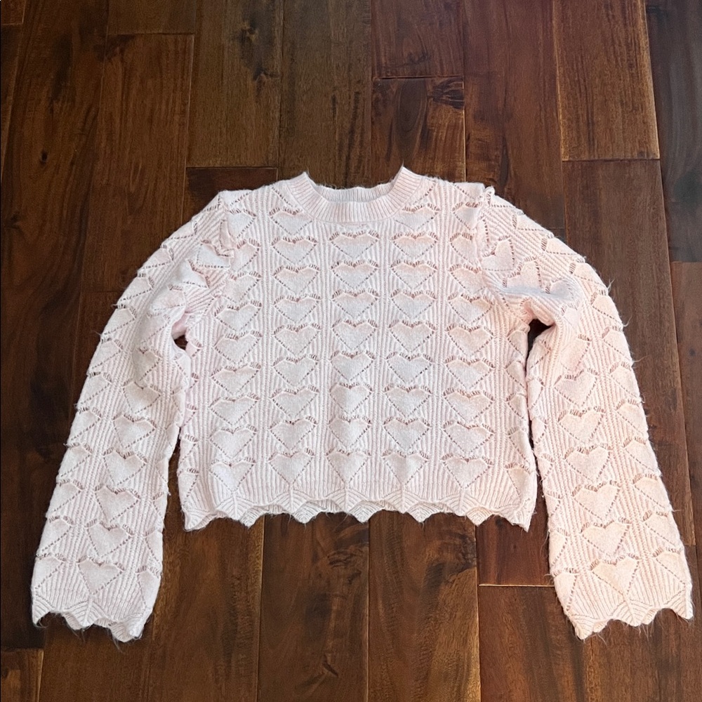 Soft Pink Sweater with Hearts Size X-Small Hooked Up by IOT